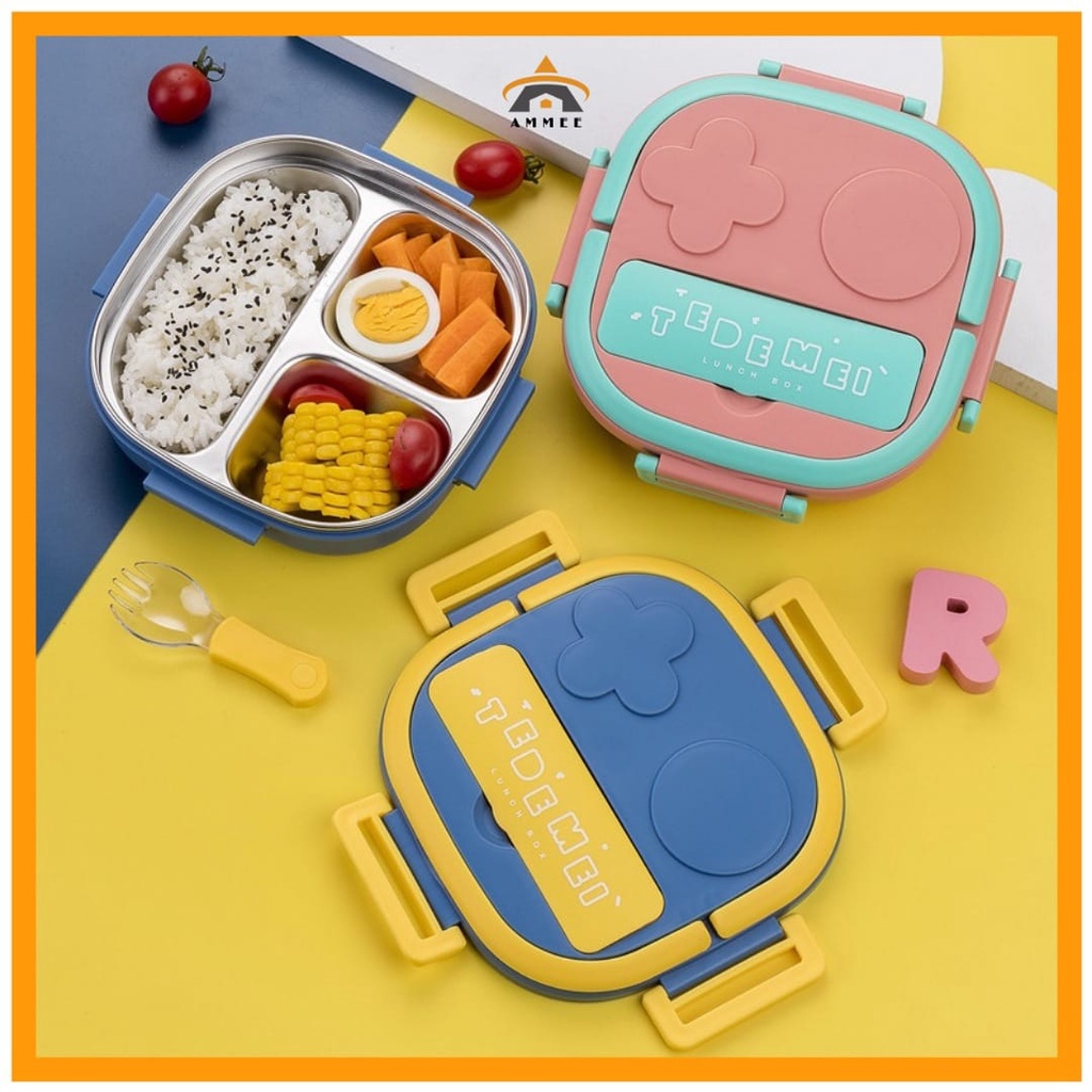 Kotak Makan Anak TEDEMEI 304 Robot Stainless Lunch Box Set Sekat Anti Tumpah