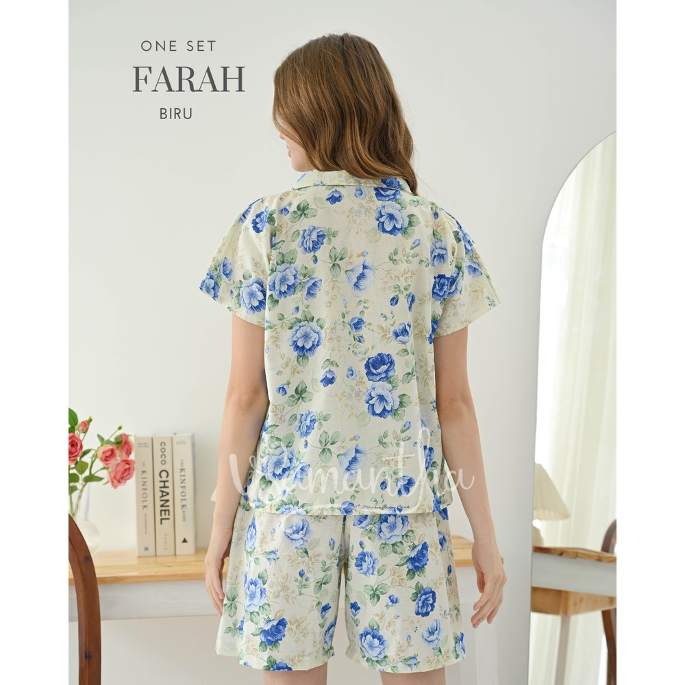 One Set Piyama / Pajamas Crop Motif Farah Biru