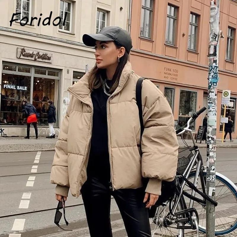 jaket cewe musim dingin/mantel wanita oversize/tebal hangat lembut