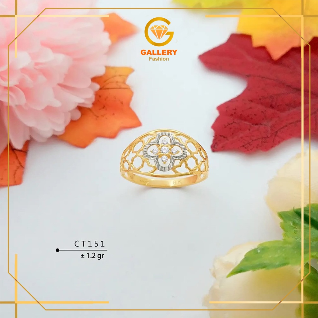 CINCIN EMAS ASLI KADAR 375 / 8K KODE CT 151 MODEL MAHKOTA BUNGA