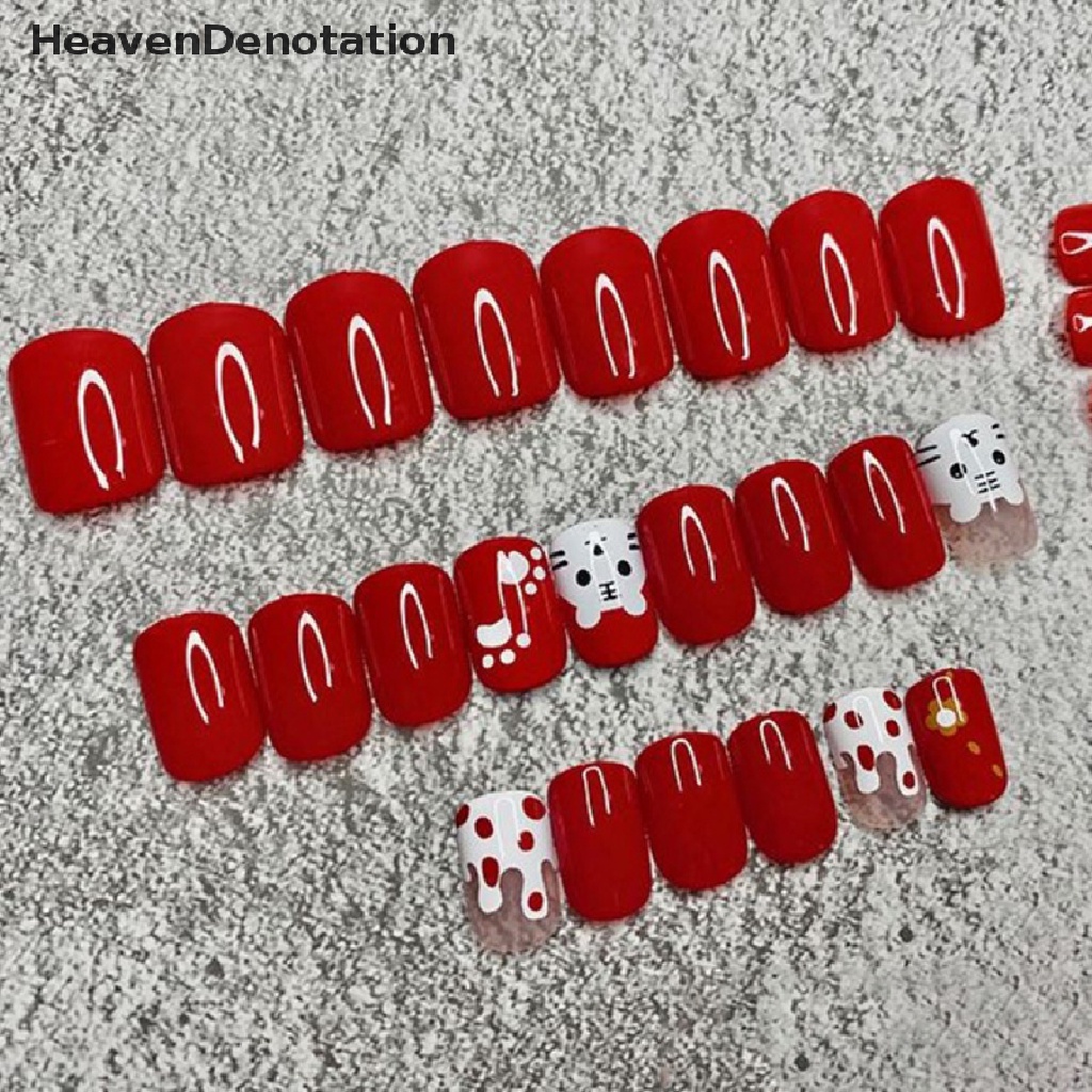 [HeavenDenotation] 30pcs/box Jelly Press on Paku Pendek Memakai Produk Jadi Seri Tahun Baru HDV