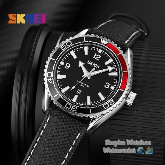 Jam Tangan Skmei 9291 Pria Cowok Analog Tanggal AKtif Strap Fabric Leather Kualitas Original Waterproof