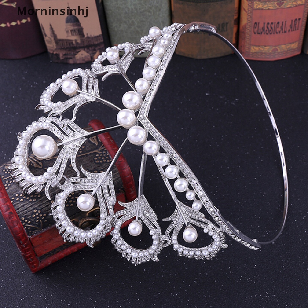 Mornin Handmade Bridal Mutiara Kristal Tiara Mahkota Rambut Besar Kontes Pesta Bando id