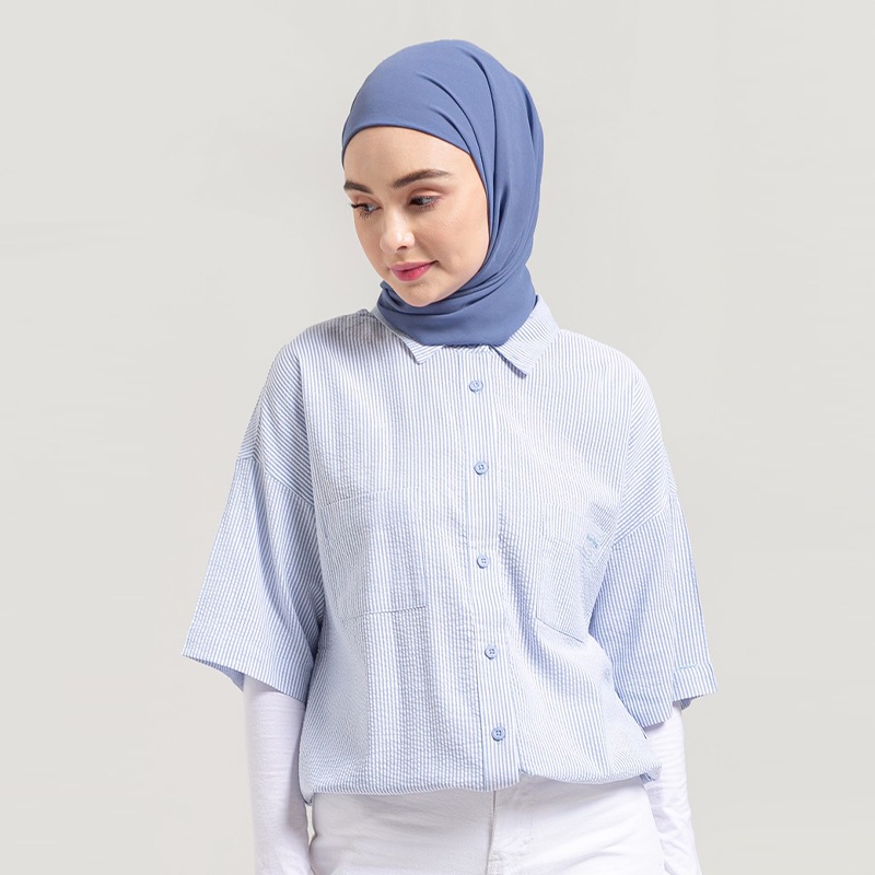 3Second Kemeja Oversize Original LenganPendek Cotton Katun Shirt Basic Wanita Biru 140122