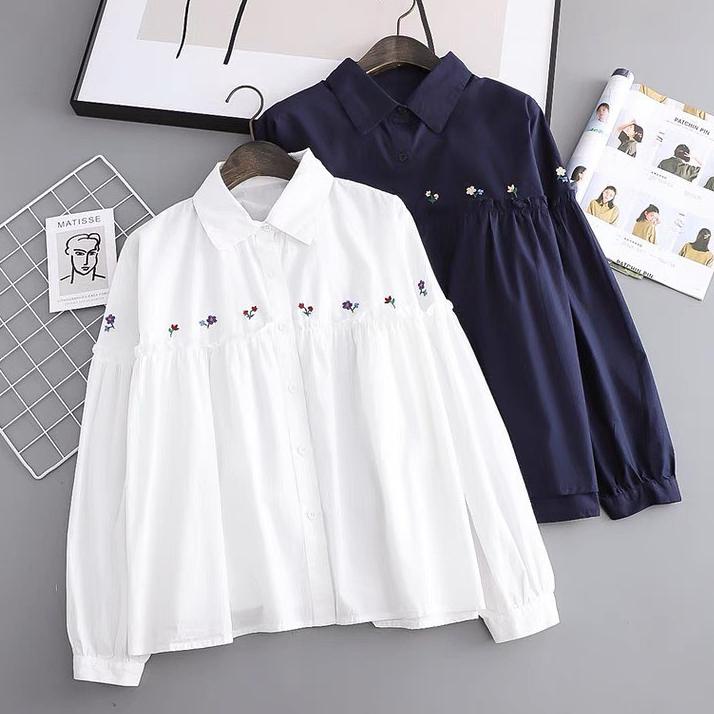 HOT SALE Blouse Style Putih - Colarie Blouse Mango Crepe Kombinasi Bordir - Atasan Wanita Murah <