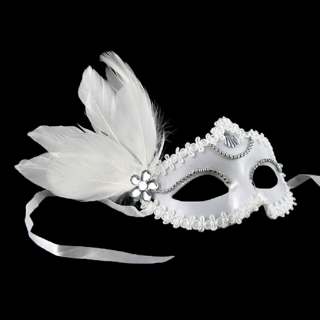 [HeavenDenotation] Masker Mutiara Bulu Halloween Pesta Masquerade Putih Hitam Masker Mata HDV