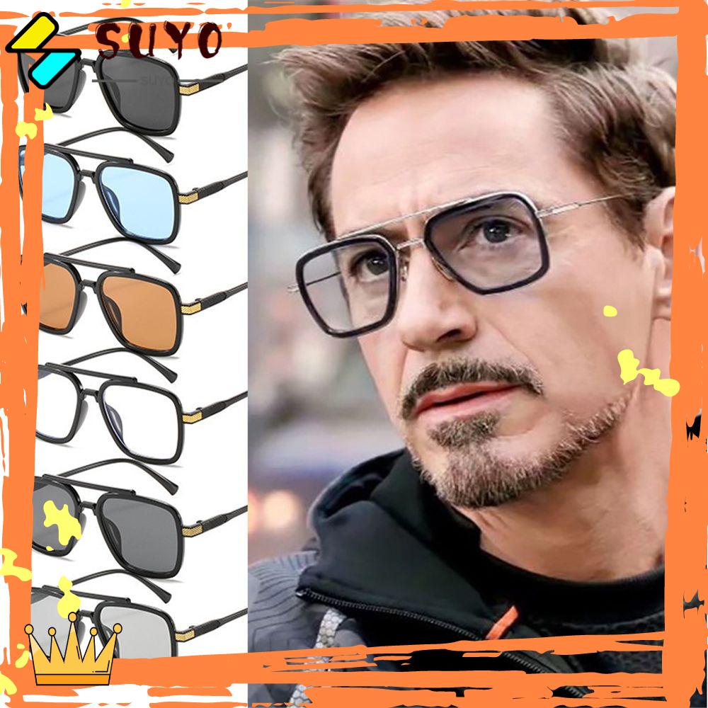 Suyo Tony Stark Kacamata Hitam Vintage Square Eyewear Spider-Man Sun Glasses