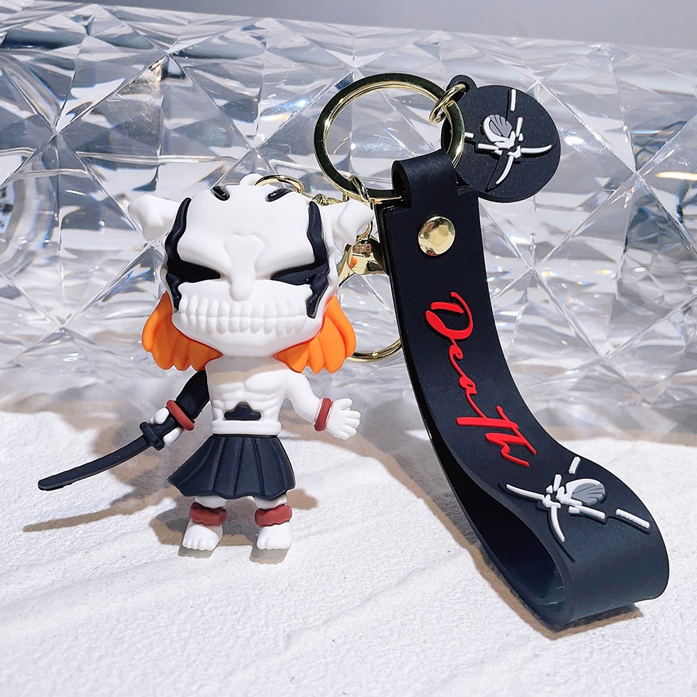 Anime BLEACH Silikon Gantungan Kunci Kartun Kurosaki Ichigo Cosplay Keyring Untuk Pria Mobil Liontin Charms Accessorie