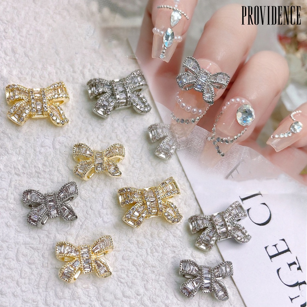 Providence Nail Art Bow Shiny Tiga Dimensi High Gloss DIY Cut-out Design Silver Golden Light Luxury Zirconia Bow Nail Charm Nail Salon Supply