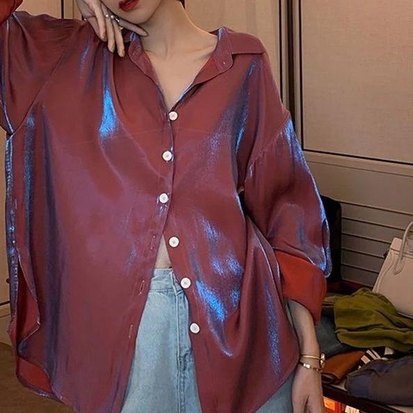 ☑ Lebaran • Raya Shimmering / shimmer shirt kemeja  mengkilap silk kemeja TOP ✱