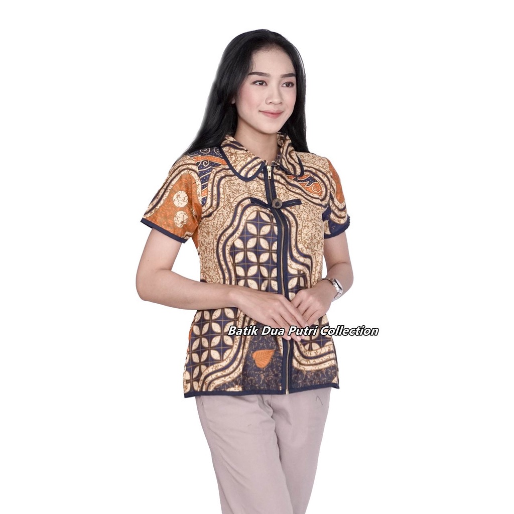 Atasan Batik Wanita Blouse Batik Resleting Depan Batik Dua Putri