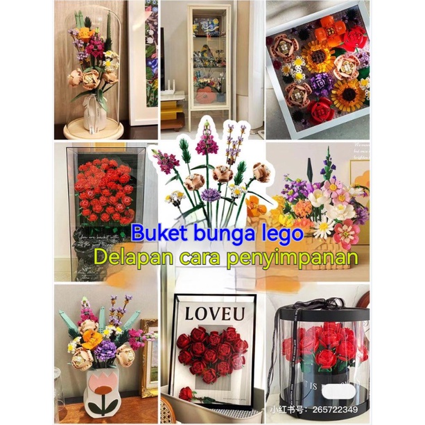 DIY Mainan Brick Balok  Buket Bunga Blok Susun Bangunan Flower Bouquet Untuk Dekorasi Meja Hadiah Ulang Tahun / Mawar blok bangunan (kotak warna)