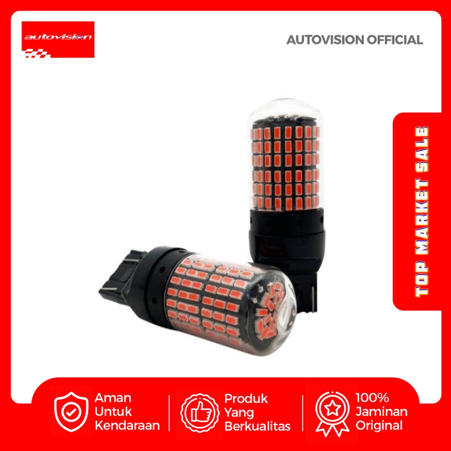 Autovision Microzen LED T20 W21/5W Red Merah 144LED Lampu Rem Mobil