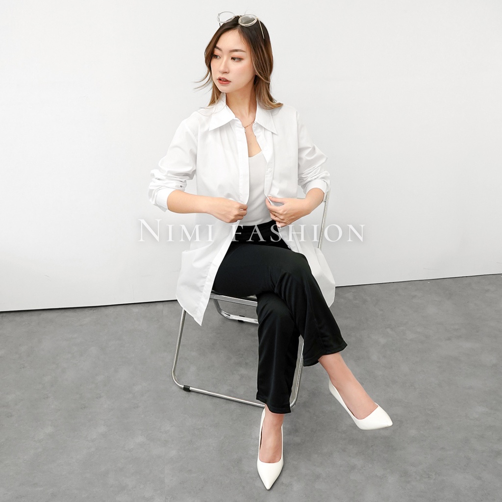 NIMI - Kemeja Putih Panjang Wanita Kemeja Tunik Putih Polos