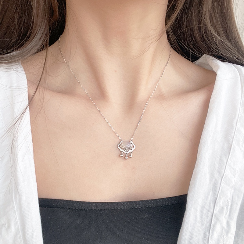 Magic789 Chic Keberuntungan Lock Liontin Perak Berkah Kalung Wanita Gadis Temperamen Harapan Terbaik Kalung Beruntung Elegan Rantai Tulang Selangka Perhiasan Leher Harian