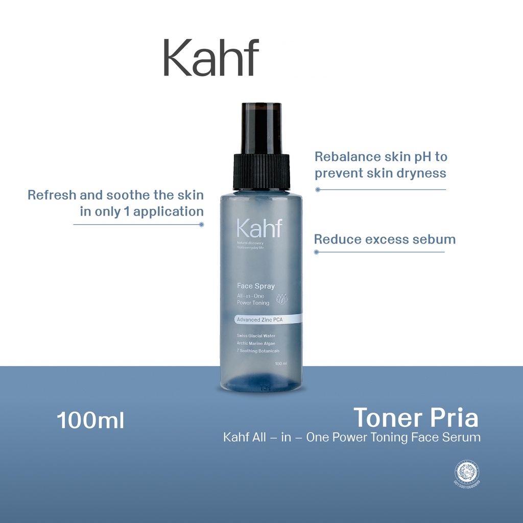 ★ BB ★ Kahf All In O ne Power Toning Face Spray 100ml - Toner Wajah Pria untuk Kontrol Minyak - Melindungi dari Bakteri &amp; Meredakan kulit kemerahan