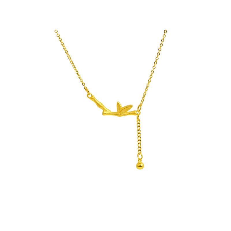 Goldkingdom Fashion Perhiasan 24 K Bangkok Aksesoris Ready Stock Baru Indah Simpul Bambu Tinggi Gilt Liontin Vintage Klavikula Kalung