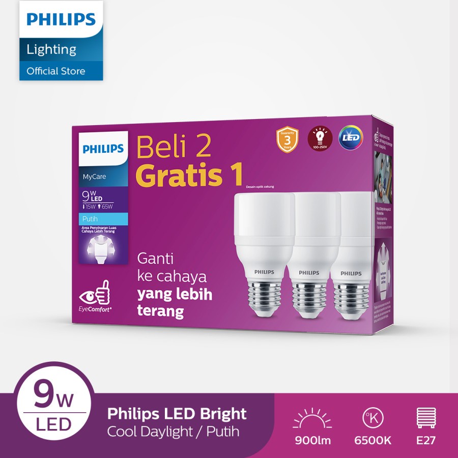 Philips Multipack MyCare LED Bright 9W atau 13W E27 6500K Putih