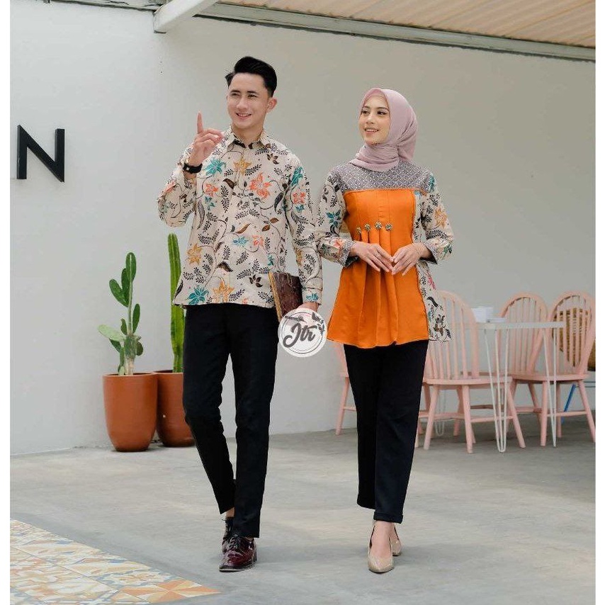 Couple Batik Keluarga Blus Prili Motif Teratai Kombinasi Crep Premium