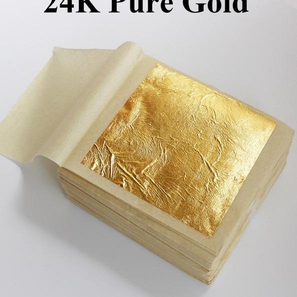 

♣ Edible Gold leaf bisa dimakan 24k sise 4.3cm ( isi 10 sheets) ►