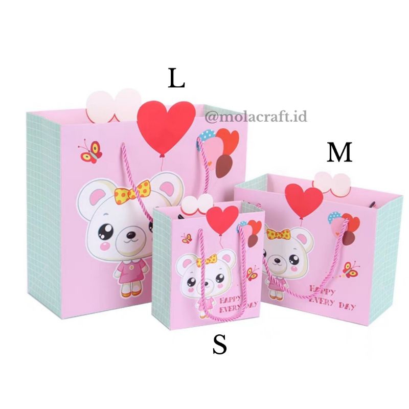 

Paperbag pink bear /paperbag souvenir/paperbag untuk bingkisan