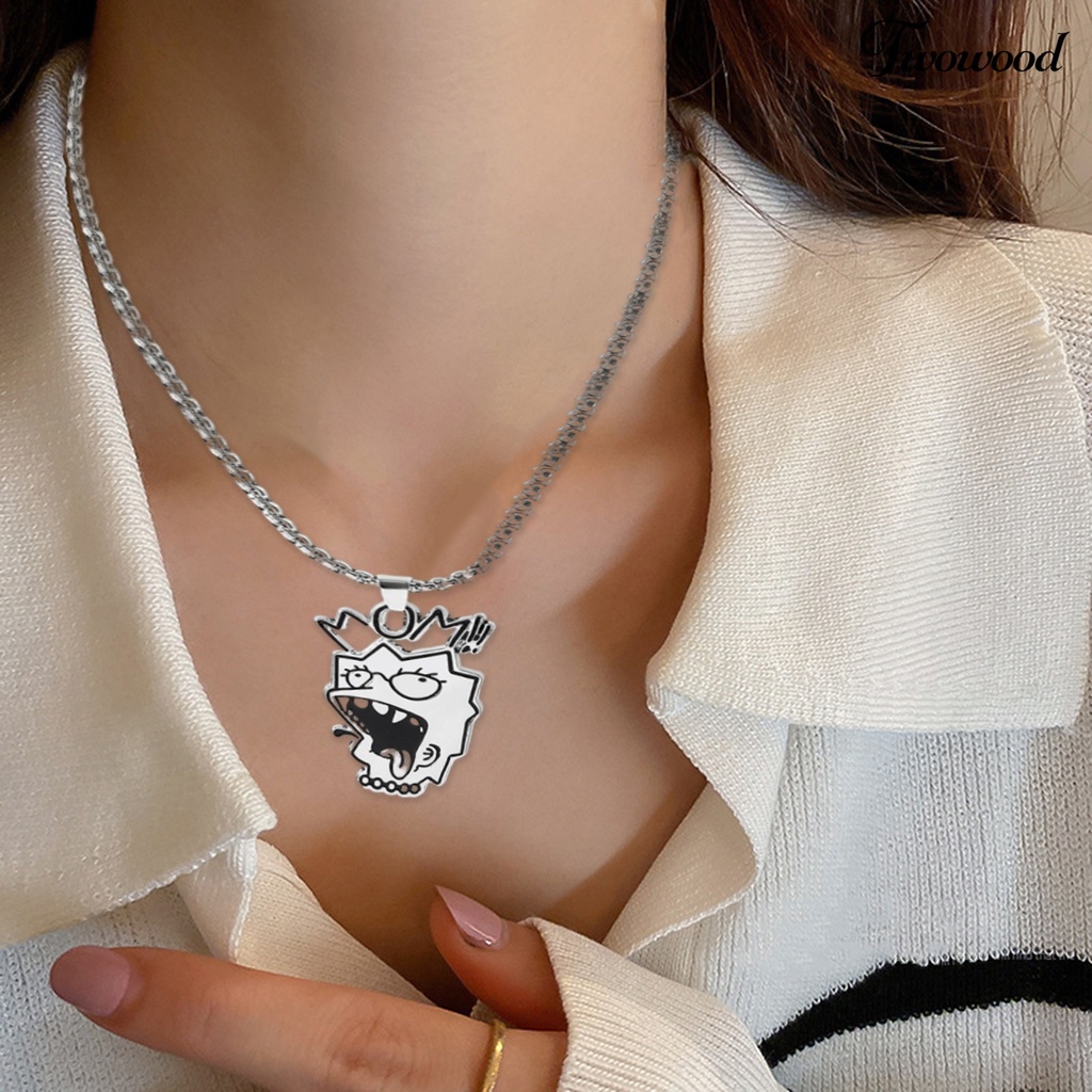 Twowood Pendant Necklace Adjustable Ringan Mudah Dipakai Alergi Gratis Lucu Hias Titanium Steel Hip Hop Kalung Dengan Liontin Kartun Hadiah Untuk Remaja