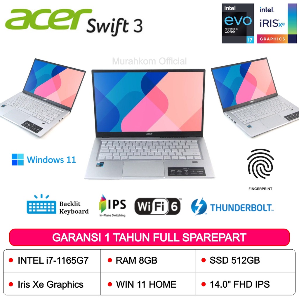 ACER SWIFT 3 INFINITY 4 SF314 INTEL EVO i7-1165G7 8GB 512 SSD IRIS XE 14&quot;FHD IPS WIN11