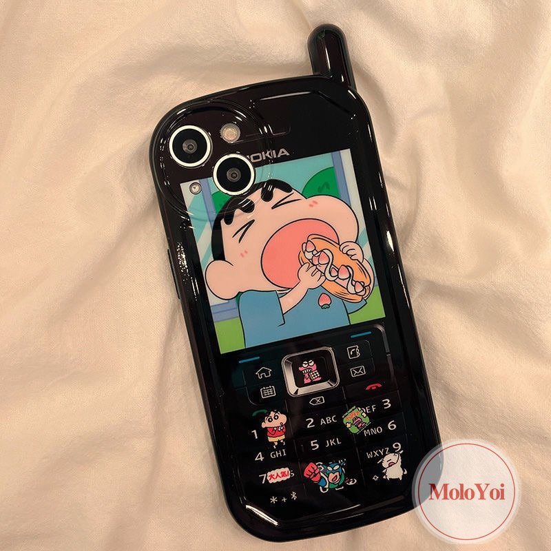 IPHONE Casing Bentuk Ponsel Kepribadian Retro Kompatibel Untuk Iphone11 13 14 12 Pro Max7 8 Plus XR X XS MAX Kreatif Kartun Crayon Shin-chan Sakurada Nene Soft Phone Cover