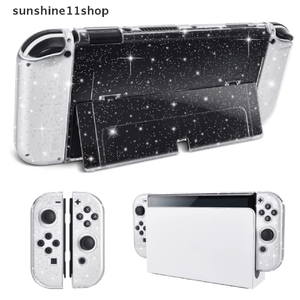 Sho Glitter Transparan Bening Shockproof Pelindung Hard Shell Case Cover Skin Untuk Nintendo Switch Oled Aksesoris Dockable Case N