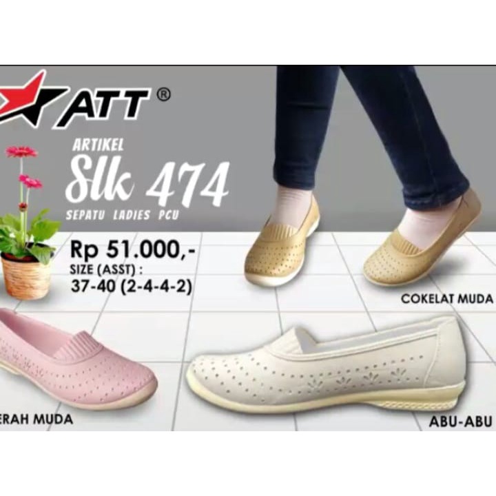 Sepatu Slip on Wanita ATT SLK 474 Light Colour Karet Trendy