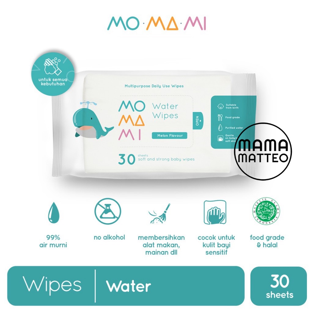 MOMAMI Water Wipes 30 sheets / Tisu Baby Tissue Basah Bayi Dengan Air Murni Serbaguna