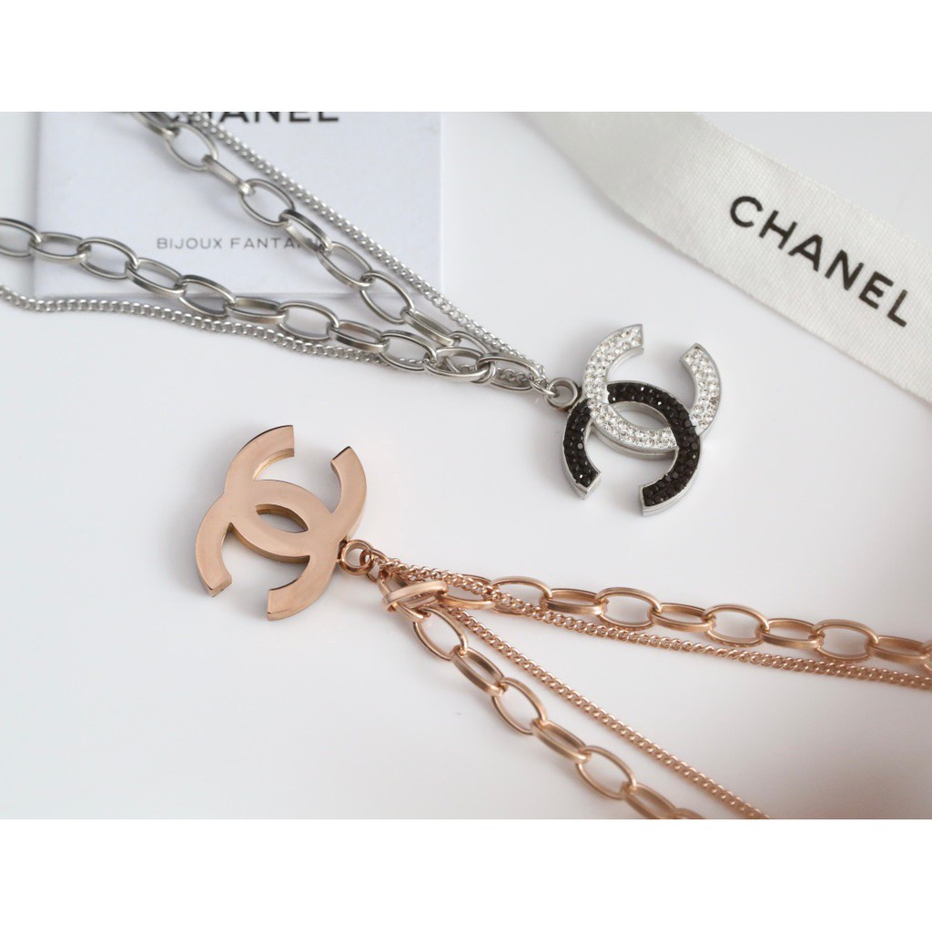 Gelang Kalung Bentuk C Ganda | Gelang Berlian | Aksesoris Bahan Titanium Steel 18k Warna Rose Gold | Perhiasan Bahan Stainless Steel