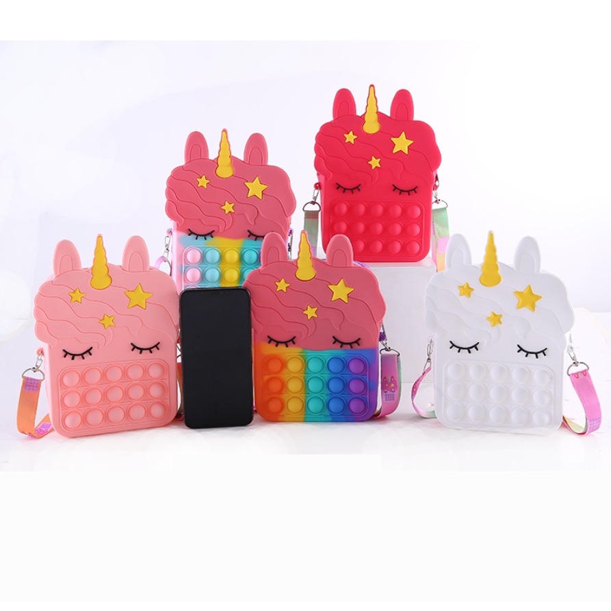 [ MUAT HP ] 22cm TAS POP IT UNICORN UNTUK HP PANJANG TAS POP IT BESAR JUMBO JELLY RUBBER TAS RAINBOW TAS SELEMPANG TAS ANAK KUDAPONI