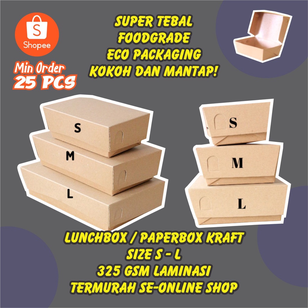 PAPER LUNCH BOX BAHAN KRAFT/LUNCH BOX PAPER COKLAT SIZE S POLOS