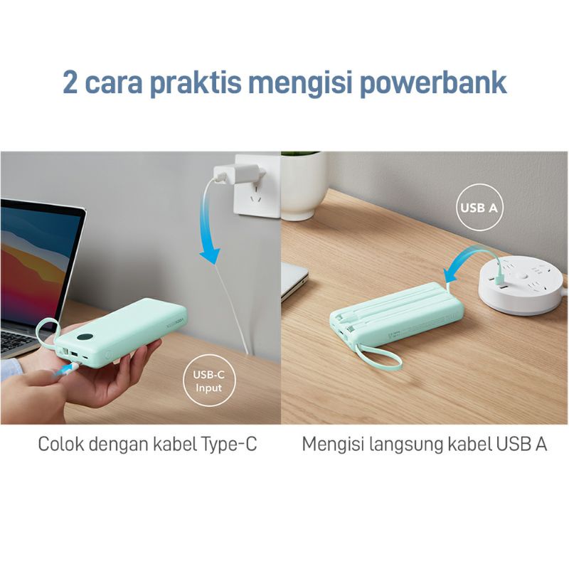 Powerbank MOFIT M26 20000mAh / M19 10000 mAh Build in Cable + Fast Charge 2.4A Real Capacity 10.000 20.000 mAh