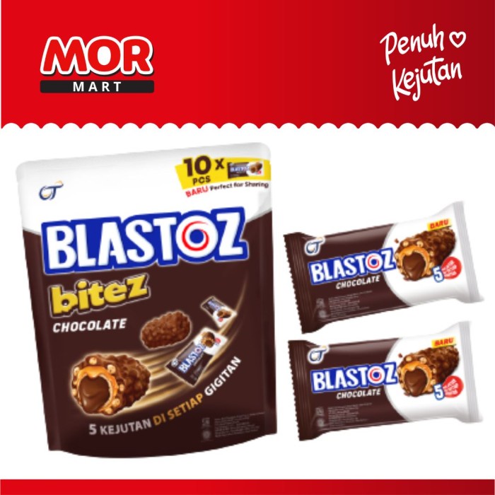 

BLASTOZ Bitez Chocolate 10 pcs x 8 g Cemilan Coklat Wafer Biskuit