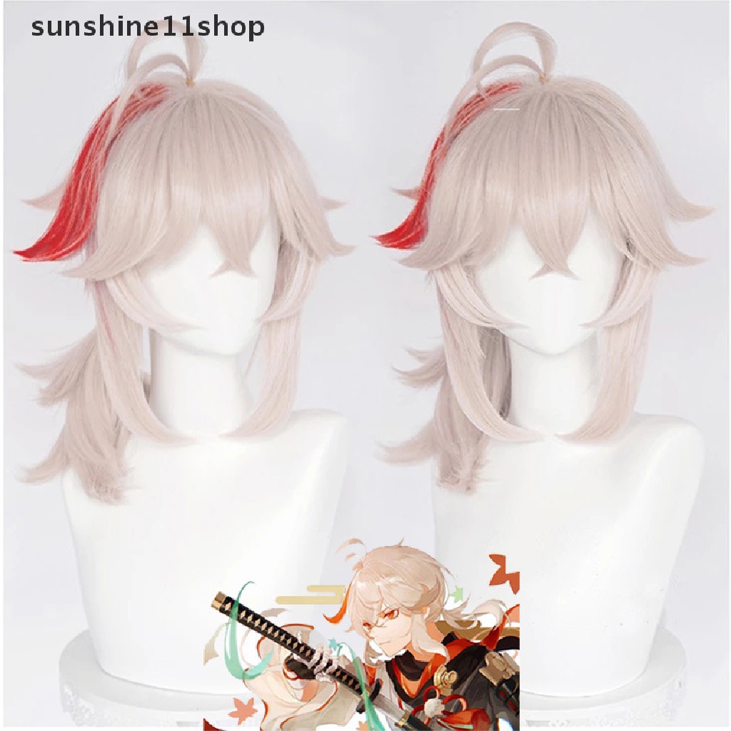 Wig Cosplay SHO Genshin Impact Kazuha Pink Mixed Red Wig Cosplay Anime Cosplay Rambut Palsu N