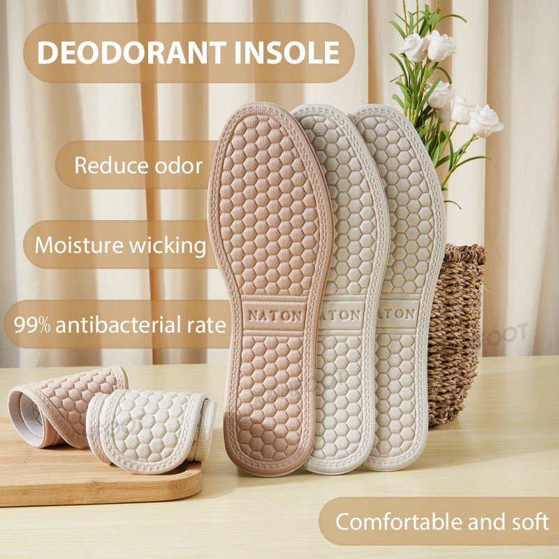 Sol Sepatu Deodoran Anti-Keringat untuk Pria dan Wanita, Sol Katun Anti-Kelelahan Bernapas Nyaman