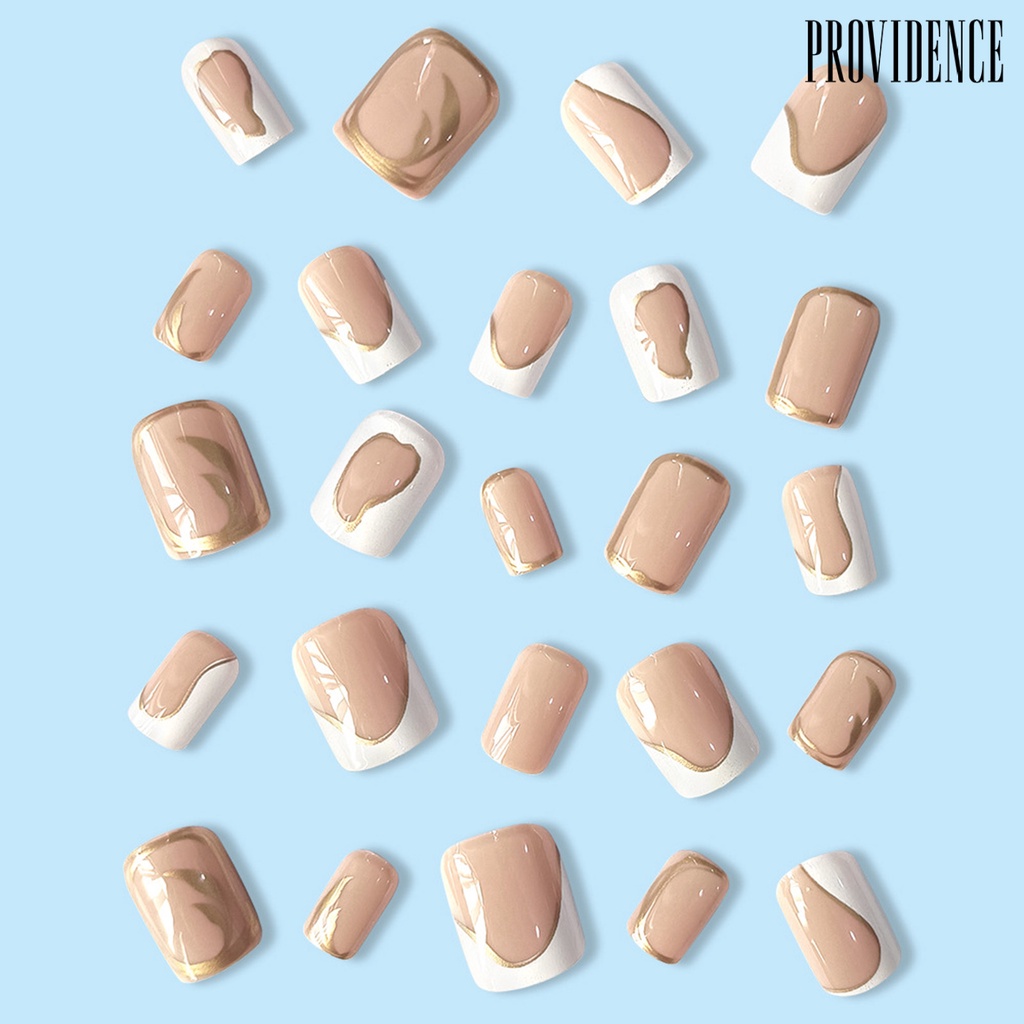 Providence 1set Kuku Palsu Tidak Berbahaya Untuk Kuku Penuh Penutup Gloss Fadeless DIY Pendek French Plated Simplicity Artificial Nail Salon Supply