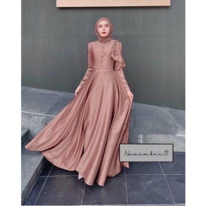 Baju Gamis Edisi Lebaran Mewah Elegant Wanita Remaja Polos Terbaru 2023 Model Gamis Kekinian Trendy 