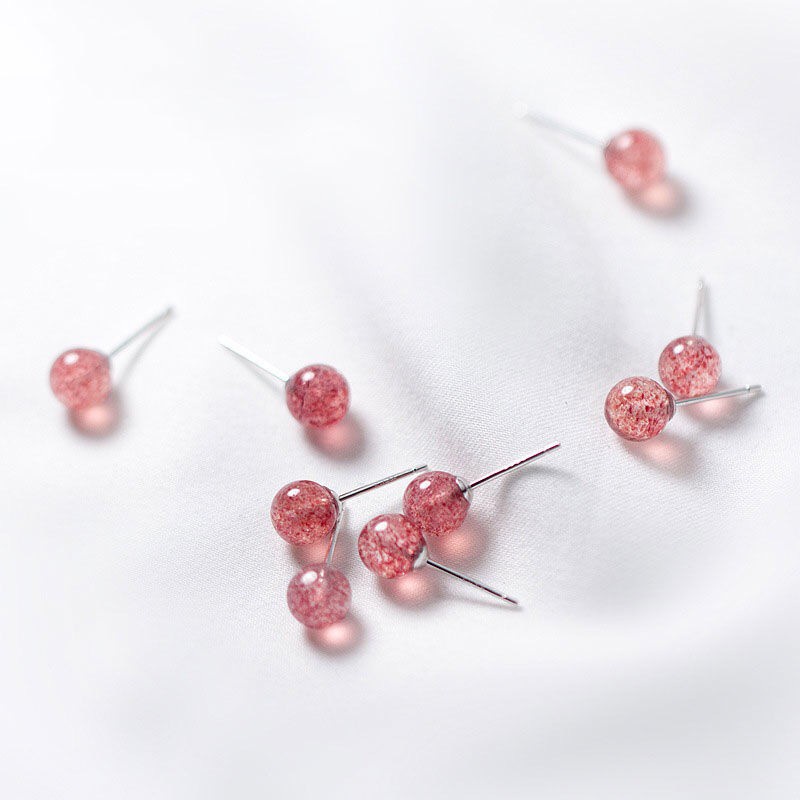 Anting S925 Sterling Silver Hias Kristal Strawberry Peach Blossom Untuk Perempuan