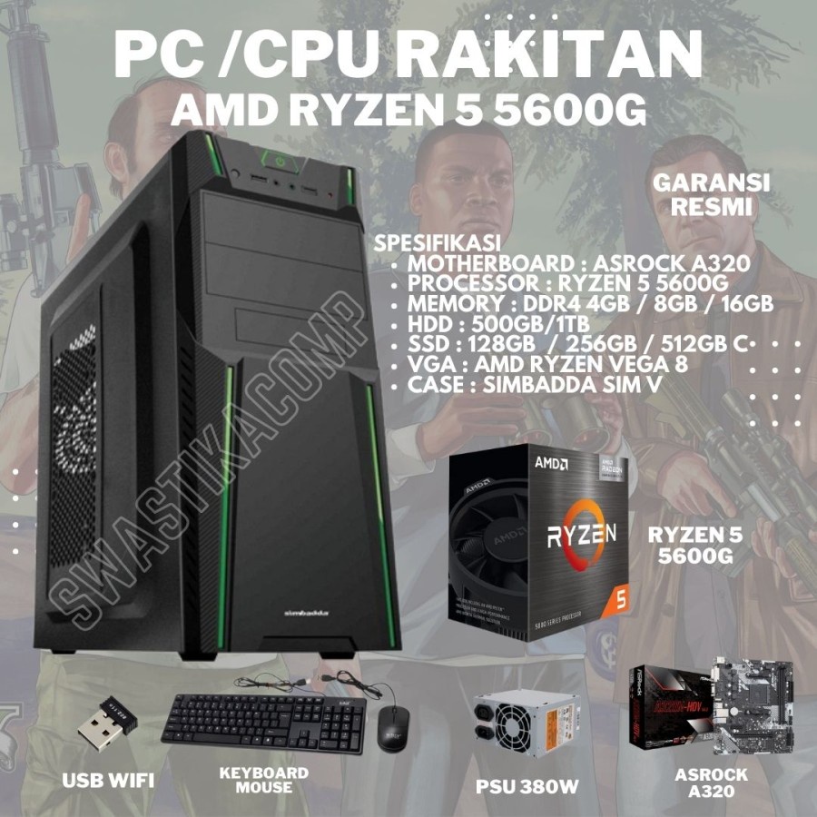 PC Rakitan Komputer AMD Ryzen 5 5600G - PC GAMING / BARU GARANSI RESMI