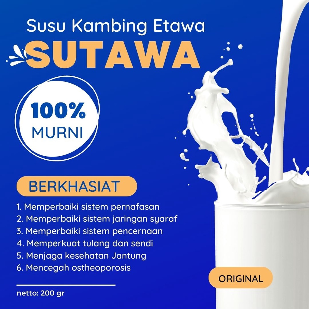 

(READY STOCK) Susu Kambing Etawa - Sutawa Krimer Bubuk Rendah Lemak Tingkatkan Kekebalan Tubuh & Atasi Gangguan Pernapasan Pernafasan Asma Bronkhitis Pneumonia Isi 200gr