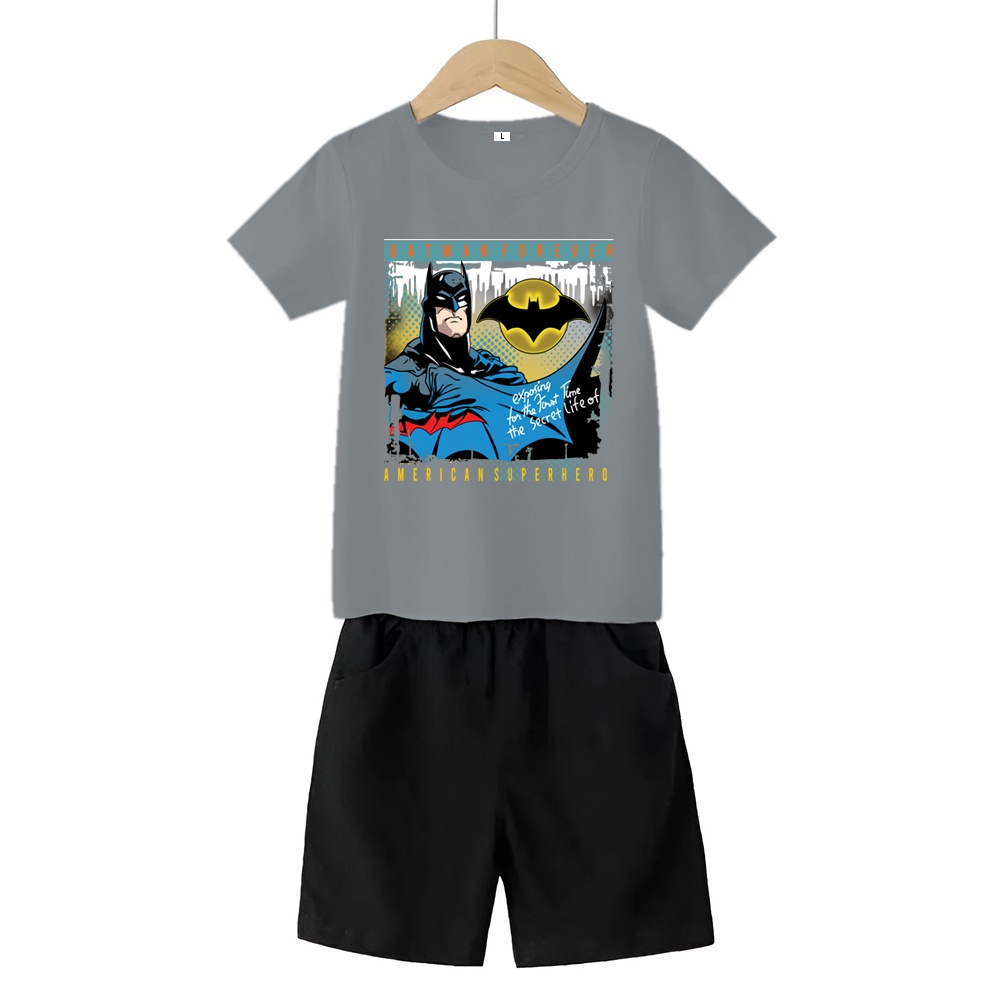 Baju Stelan 3/4 Anak Batman Cowok Cewek  Usia 1 - 4 Tahun Celana Pendek Harian