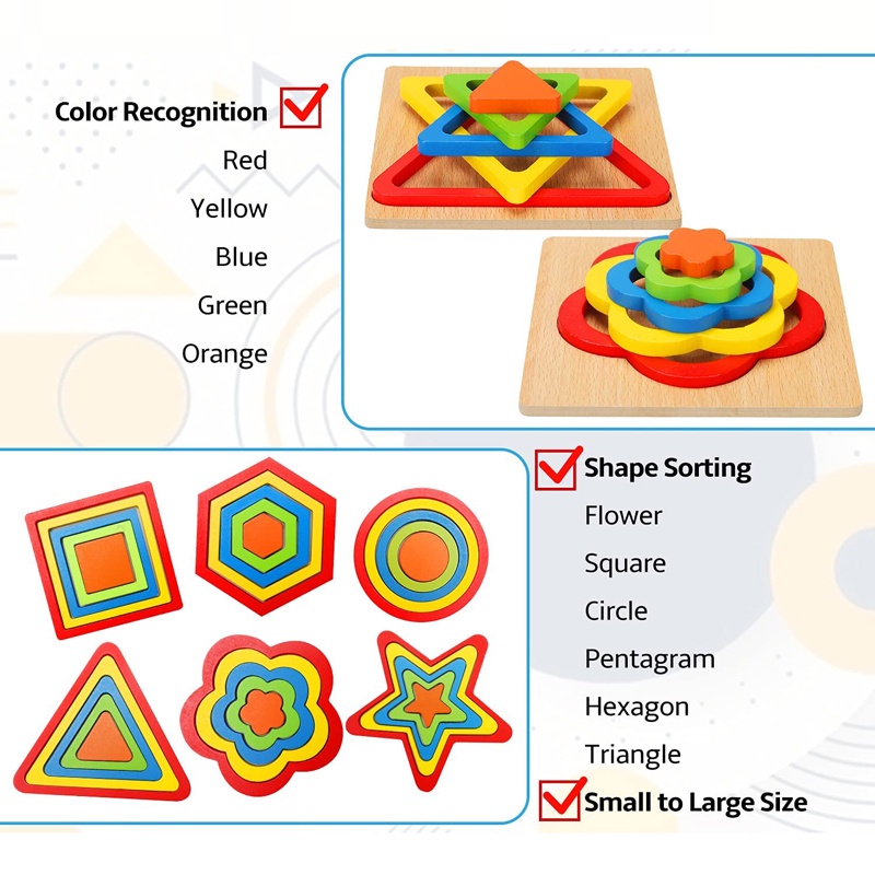 Mainan Sortir Bentuk Geometri Montessori Balita Puzzle Kayu Anak Belajar Paud Mainan Edukasi Dini