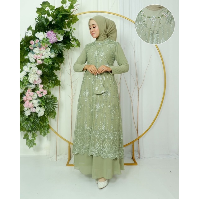 Permata Olshop / Gamis Kebaya Adiva JN / Gamis Pesta Modern / Gamis Kebaya Kondangan / Gamis Brukat Tulle