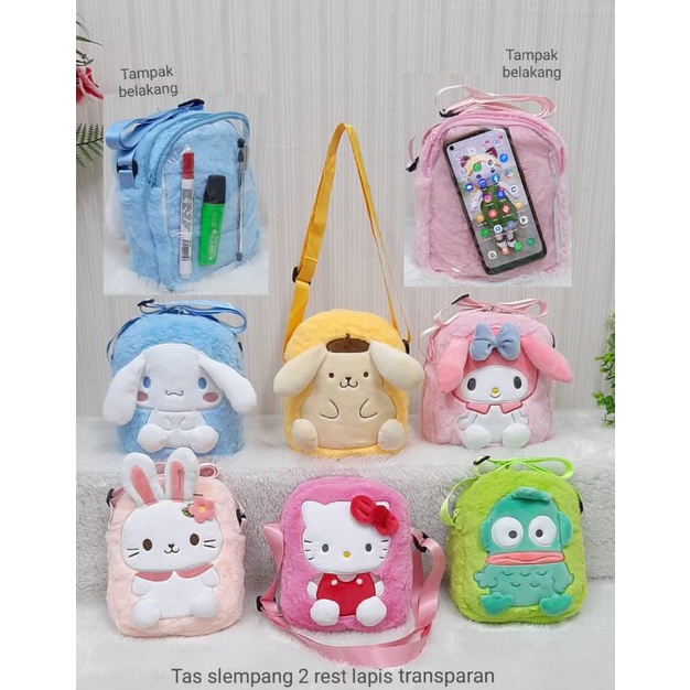 Tas Selempang Transparan kitty,melody,cinamorol Size 21cm/tas samping anka lucu/slig bag karakter/