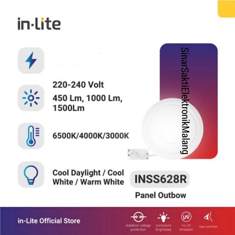 Inlite Lampu Downlight LED 6 Watt Plafon Timbul OB Outbow Panel Bulat 6w In lite INSS628R