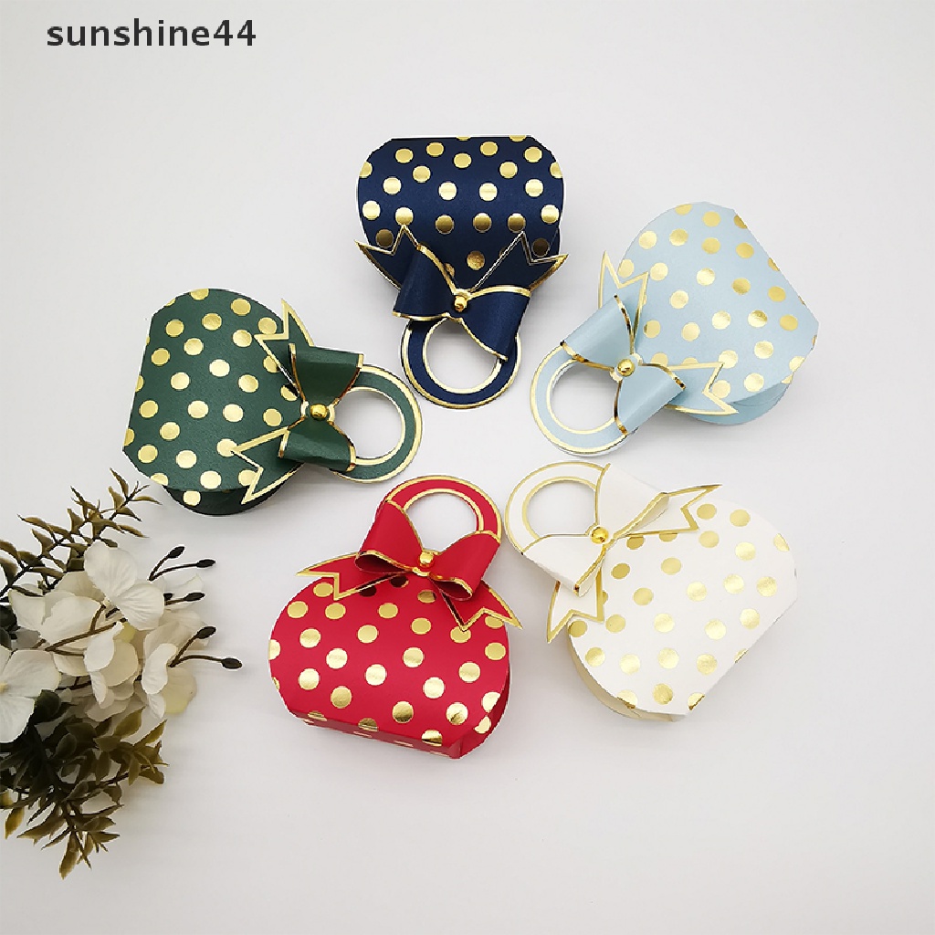 Sunshine 10Pcs Gold Dot Candy Gift Box Kotak Kertas Baby Shower Pernikahan Dragee Dengan Handle ID