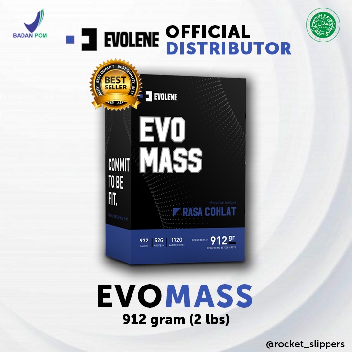 Evo Mass 912 Gram gr (2lbs) BPOM HALAL EVOMASS GAINER EVOLENE SUSU PROTEIN EVOMAS COKLAT HAZELNUT